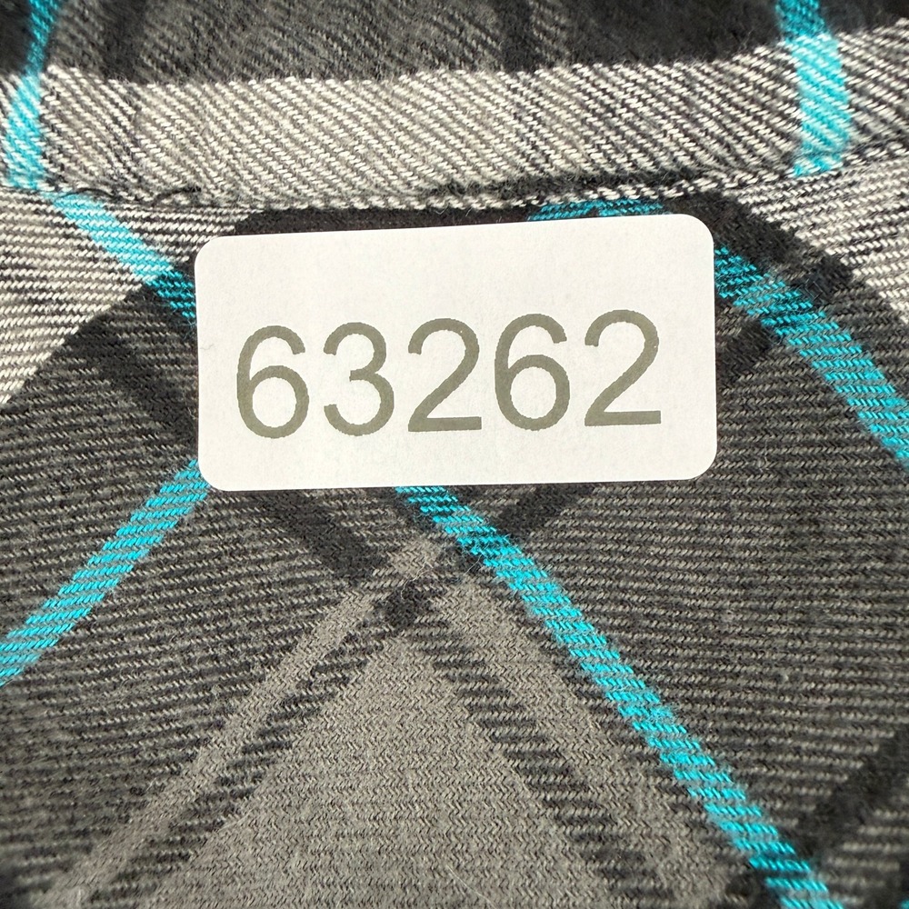 Quiksilver Plaid Flannel Button Down Shirt 2XL Black Teal Mens Surf Skater - Picture 12 of 12